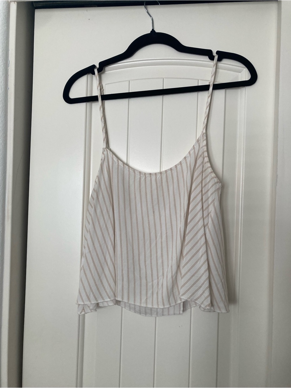Olivaceous Cream and Tan Striped Spaghetti Strap Crop Top